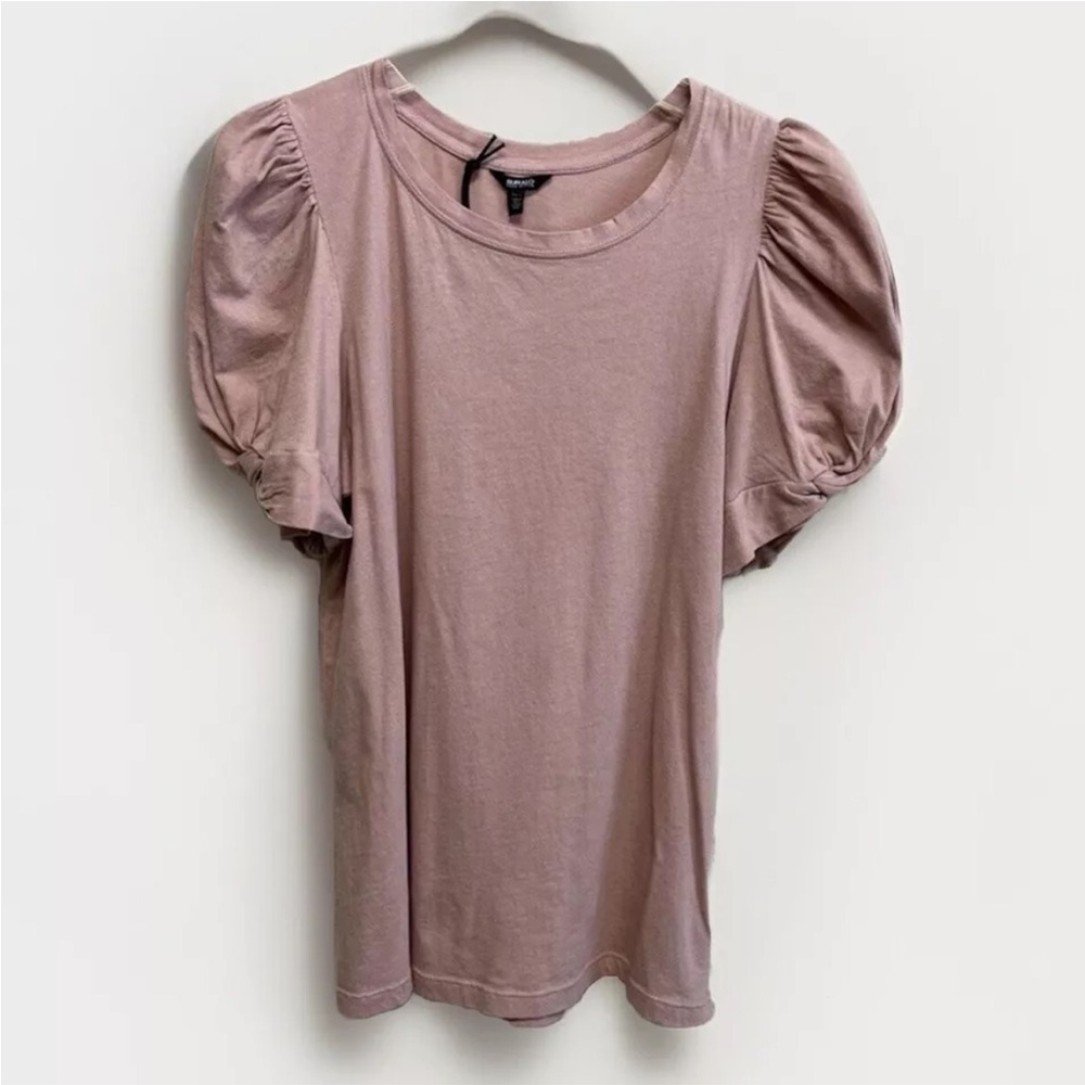 Buffalo David Bitton Tops Puff Balloon Sleeves Top Small Misty Rose Pink/Tan NEW
